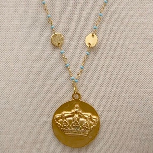 Long Vermeil & Turquoise Chain w/Crown Pendant - Picture 7 of 7